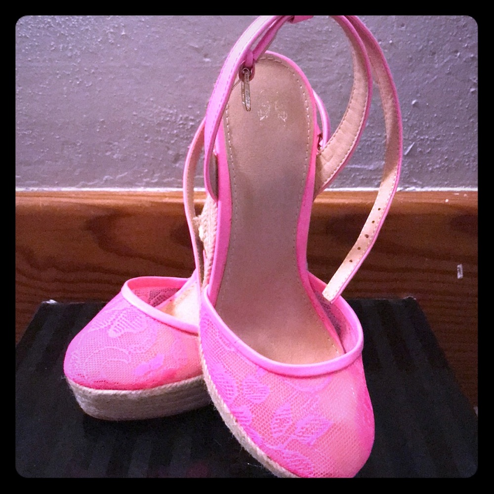 Colin Stuart hot pink platform sandals.